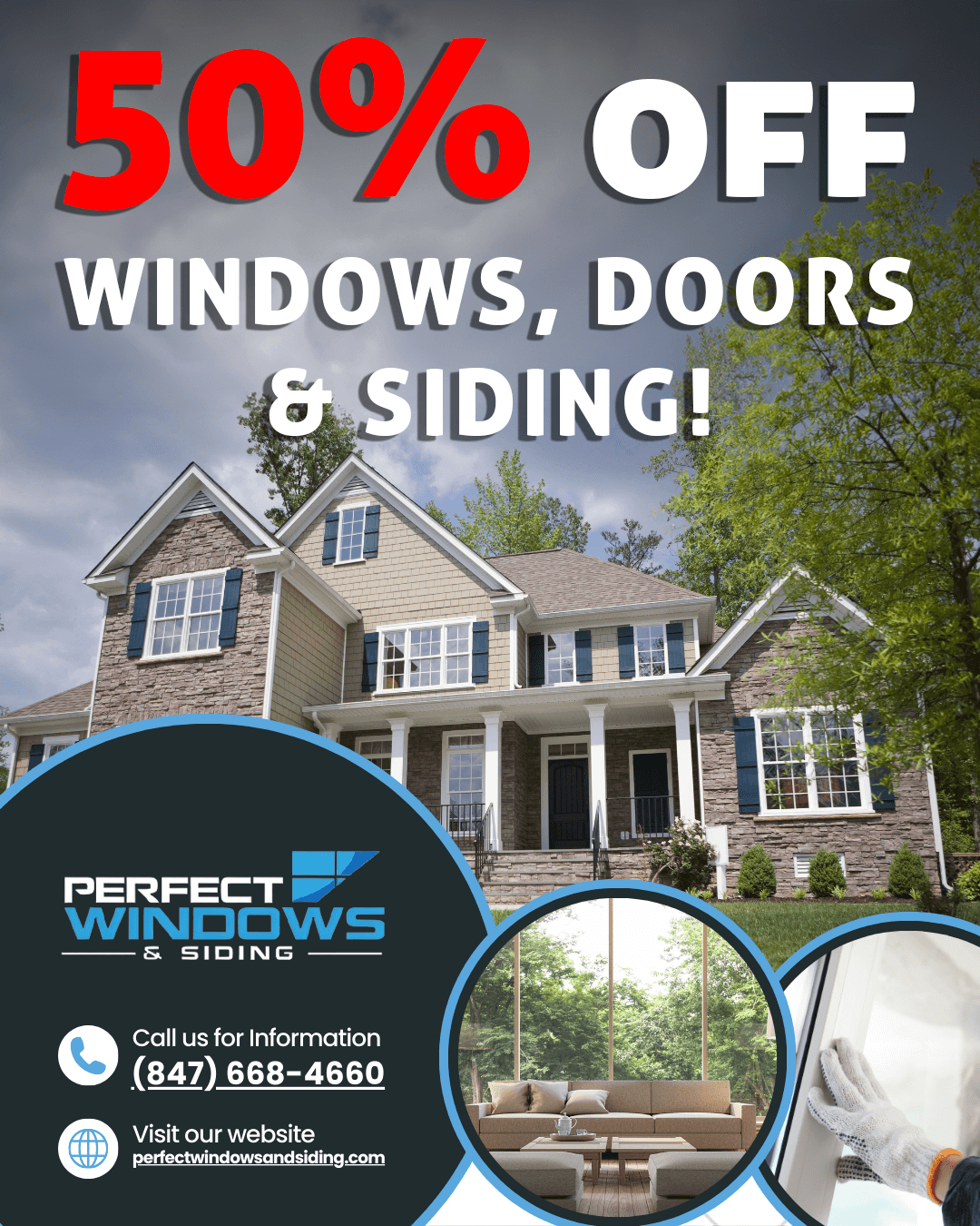 Memorial Day sale -50% off - on window installation, door installation, siding replacement