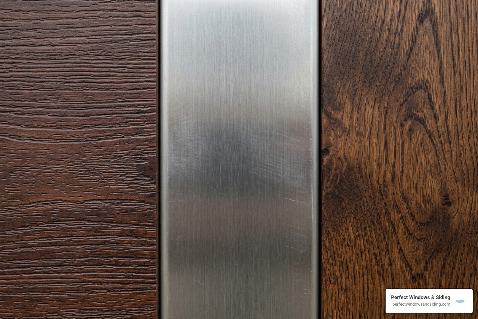 Close-up textures of fiberglass, steel, and solid wood door materials - custom door replacement Park Ridge
