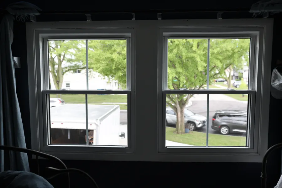 Paired windows viewed from inside a Des Plaines home